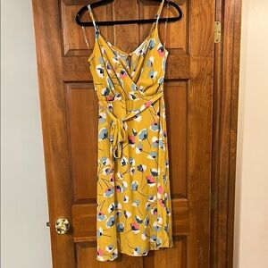 Row A Yellow Floral Midi Dress, Medium
